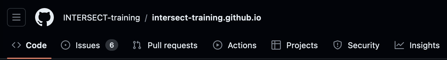 INTERSECT training repository navigation bar