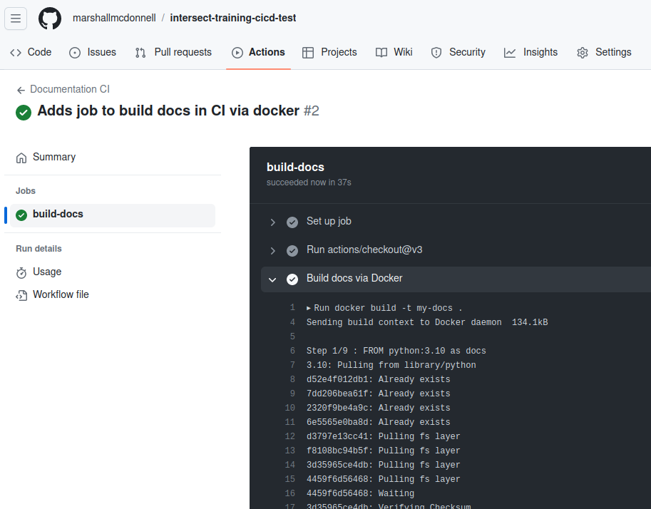 GitHub Actions docs CI