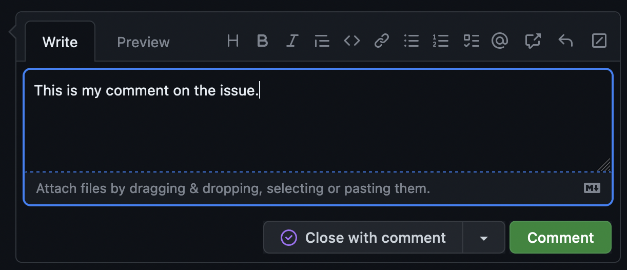 Add a comment box on a new issue