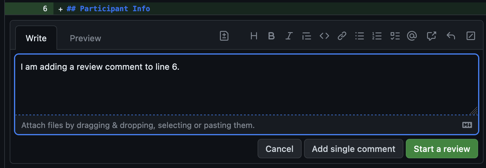 Adding a review comment to line 6